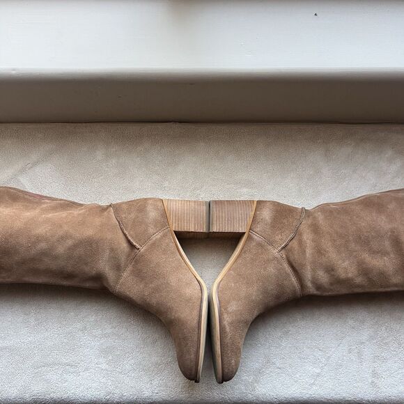 Frye & Co Phoebe Camel Suede Slouch Block Heel Tall Boots Women 11 M Classic - Picture 4 of 16